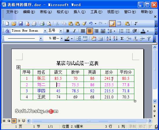 如何在word表格中设置数据升序和降序排序