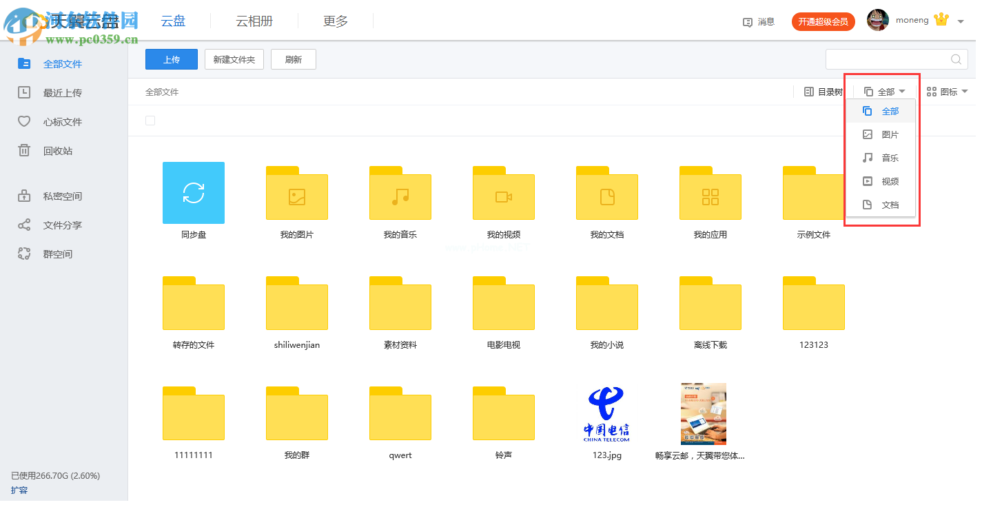 天翼云盘如何筛选文件？天翼云盘自定义筛选文件的方法