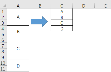如何在excel表格中将合并单元格值提取到连续区域