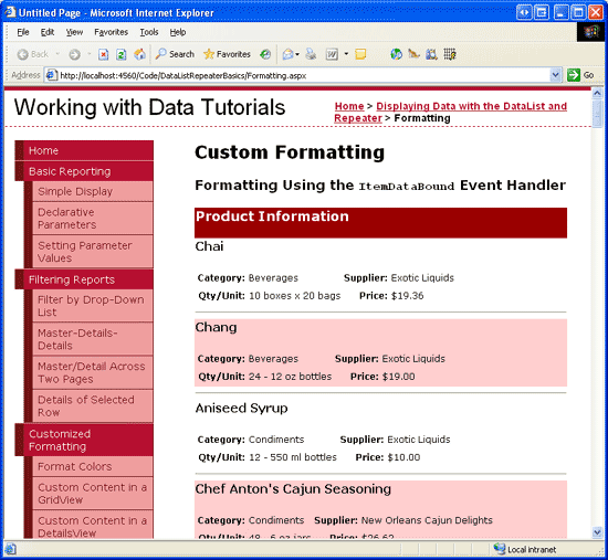 在ASP.NET 2.0中操作数据30:格式化数据列表和中继器的数据