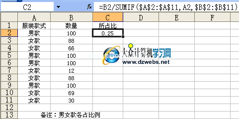 Excel计算所占比例的方法 三联