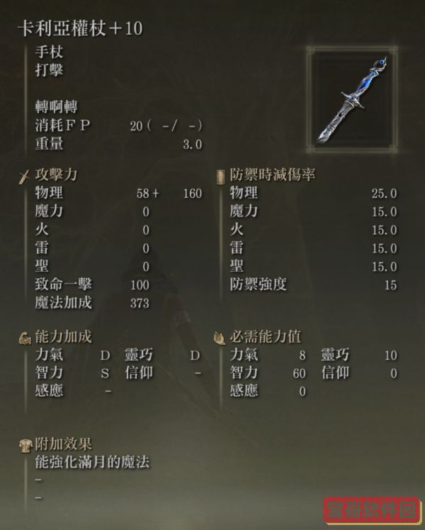 《艾尔登法环》各法杖满强化面板展示及强度一览