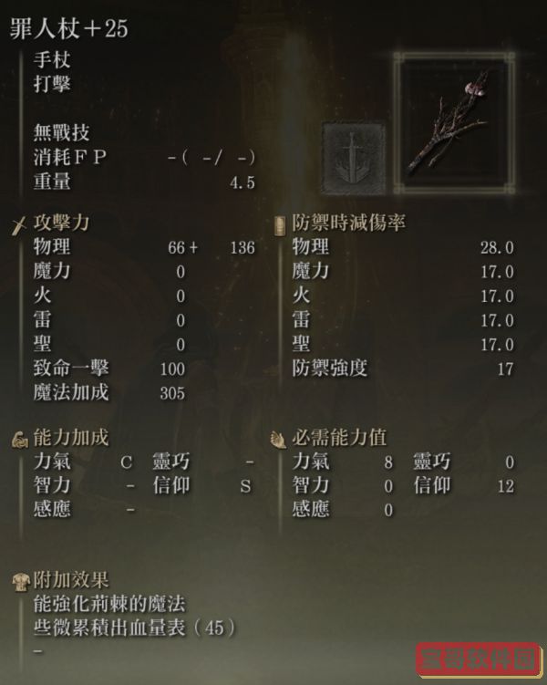 《艾尔登法环》各法杖满强化面板展示及强度一览