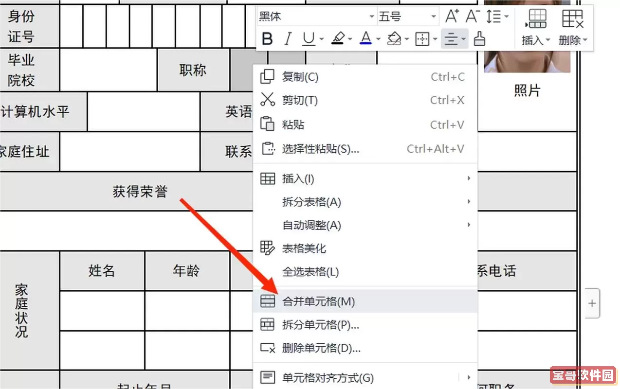 word表格中怎么合并单元格图3